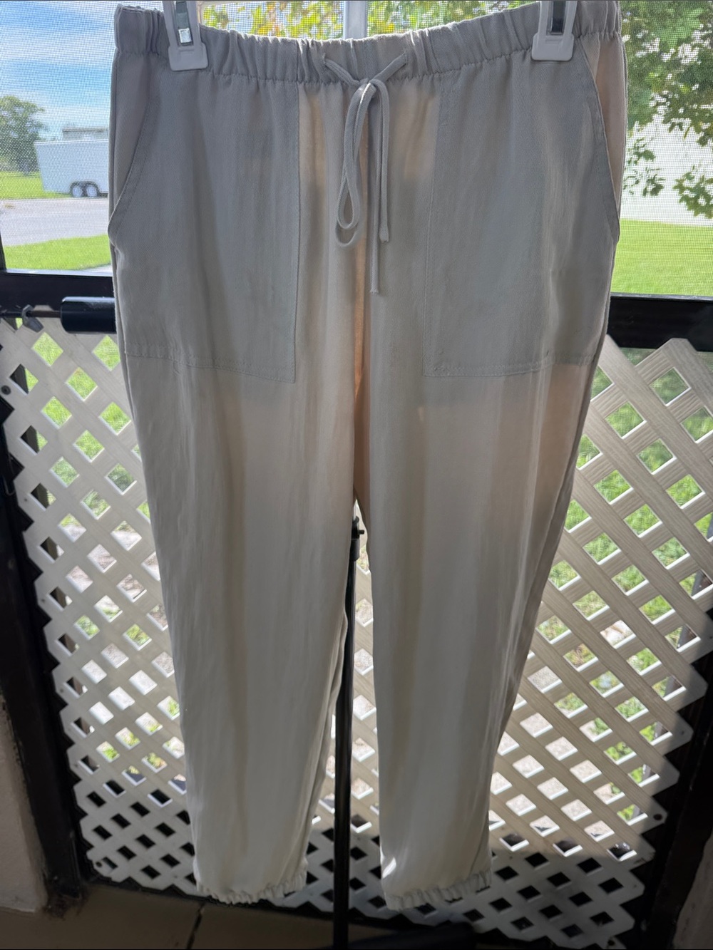 Zara Light cream Elastic Waist Drawstring Joggers